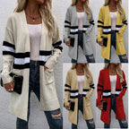 Damen Offene Strickjacke mit modernem Streifenmuster und praktischen Taschen R&B