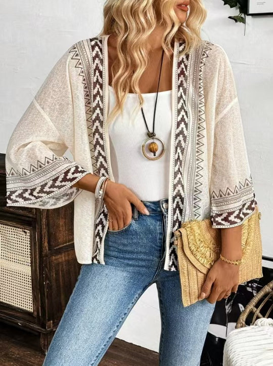 Damen Leichtes und luftiges Strickcardigan mit ethnischem Muster R&B