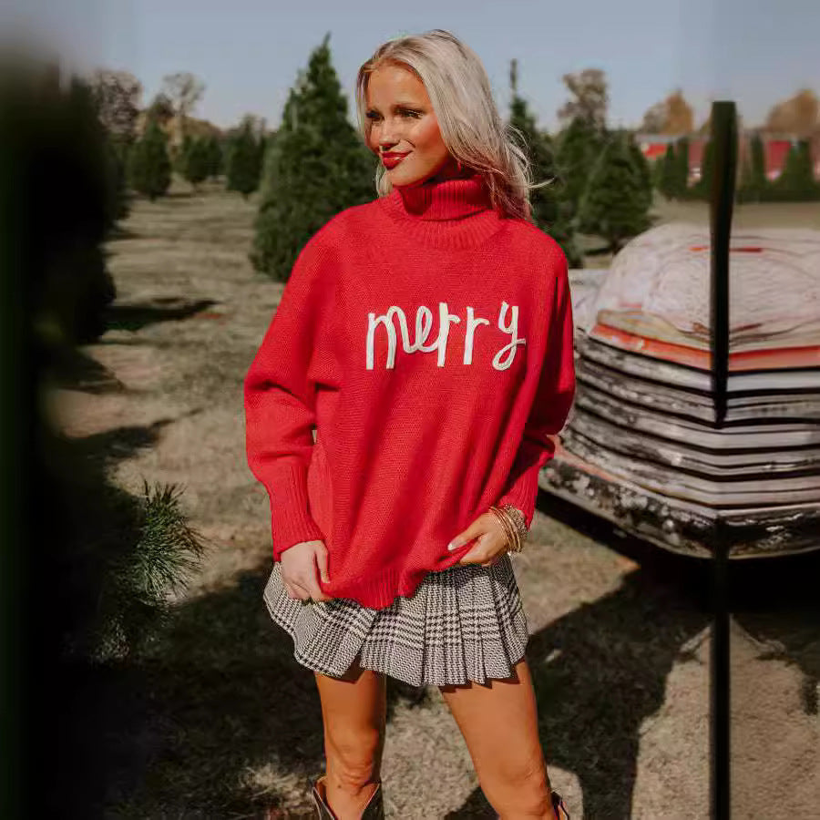 Damen Rollkragenpullover mit lustigem Weihnachtsmotiv R&B