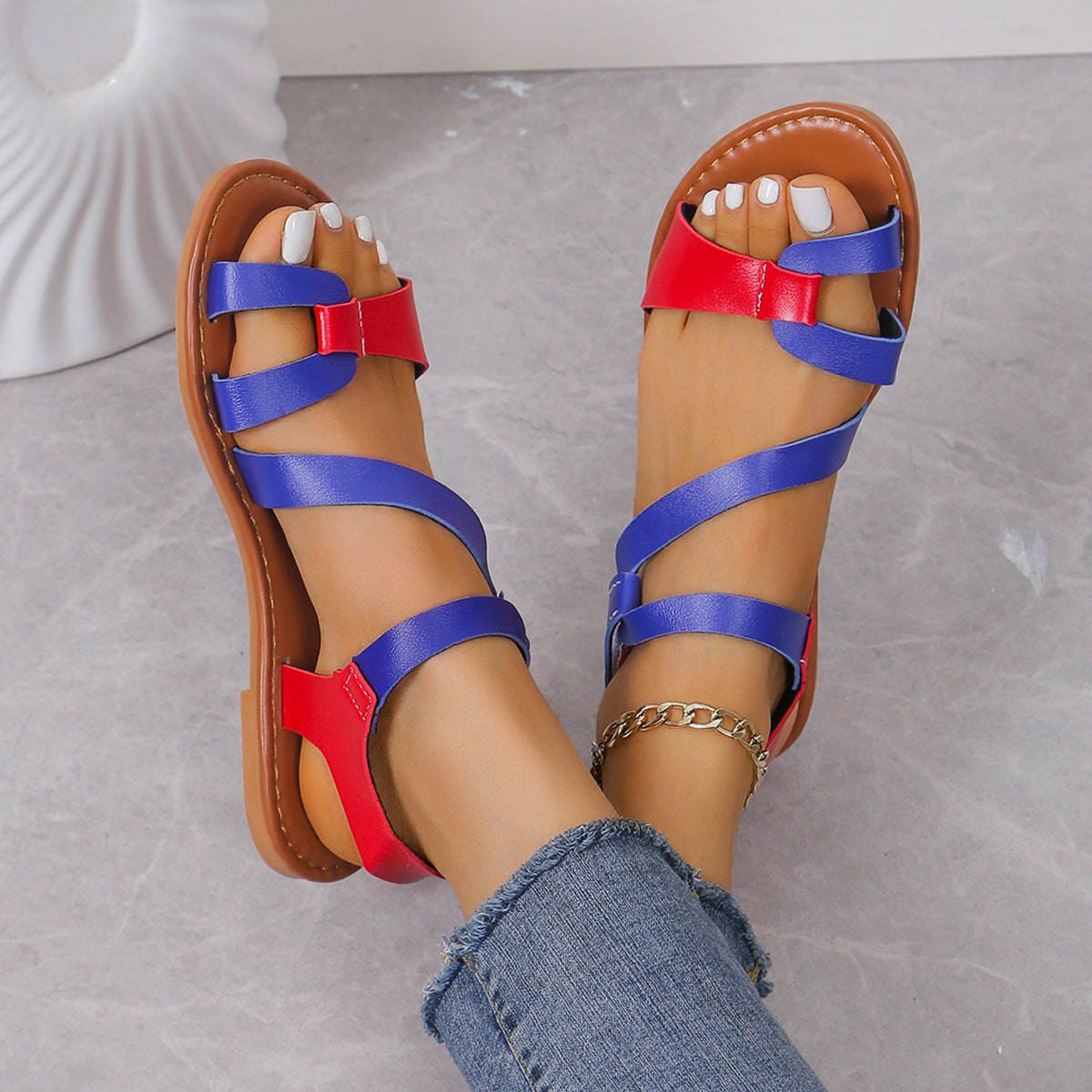 Damen modische Riemchen-Sandalen mit flexibler Sohle R&B