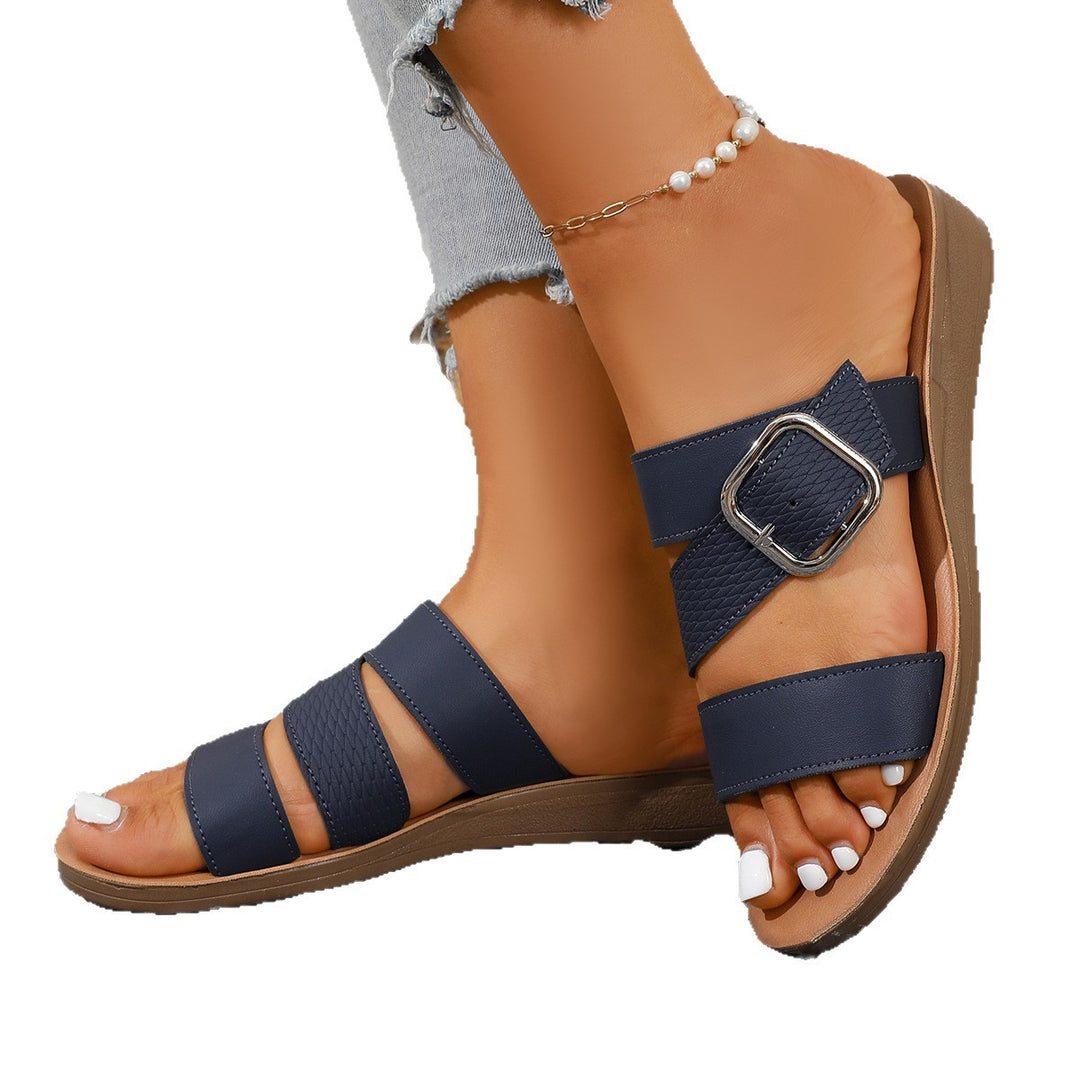 Damen Bequeme Wedge-Pantoletten mit modischem Schnallen-Design R&B