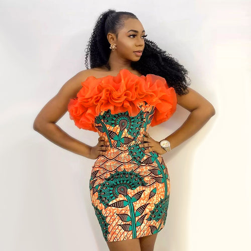 Damen figurbetontes Kleid mit voluminösen Rüschen R&B