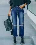 Damen Cropped Jeans mit modischen Rissen und lässigem Saum R&B