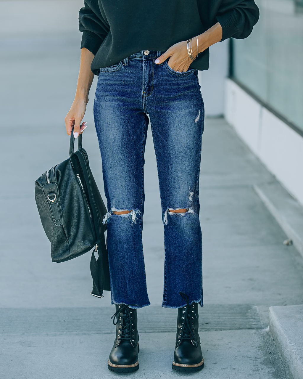 Damen Cropped Jeans mit modischen Rissen und lässigem Saum R&B