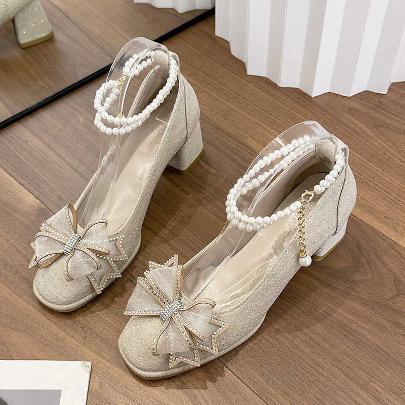 Damen Glitzernde Pumps mit eleganten Schleifen und Perlenverzierung R&B