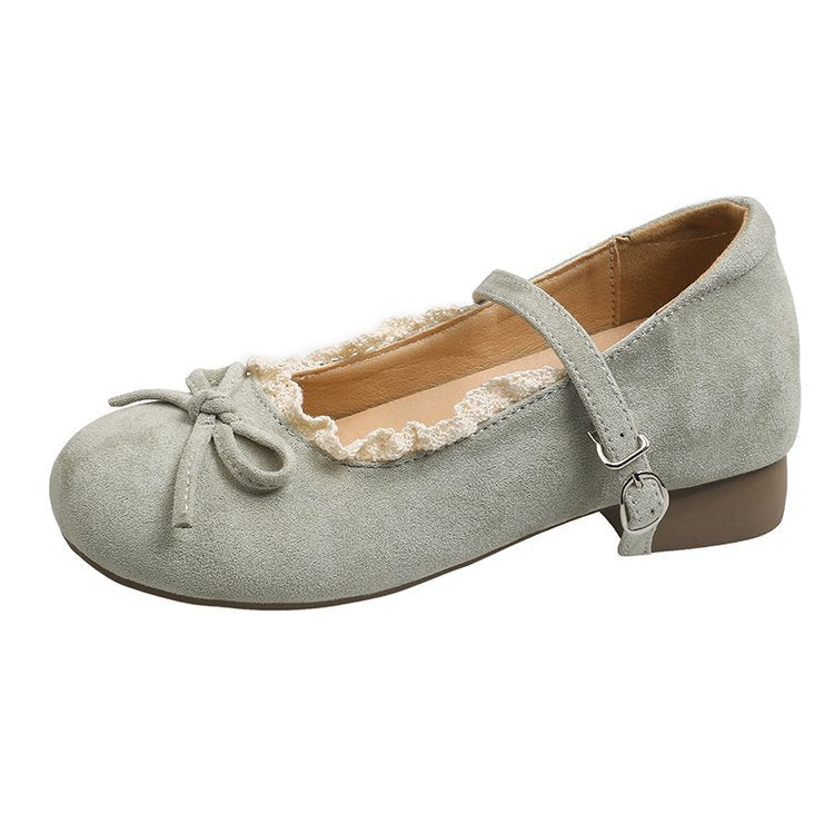 Damen elegante Mary Jane Ballerinas mit dekorativem Spitzenrand und Schleifenakzent R&B