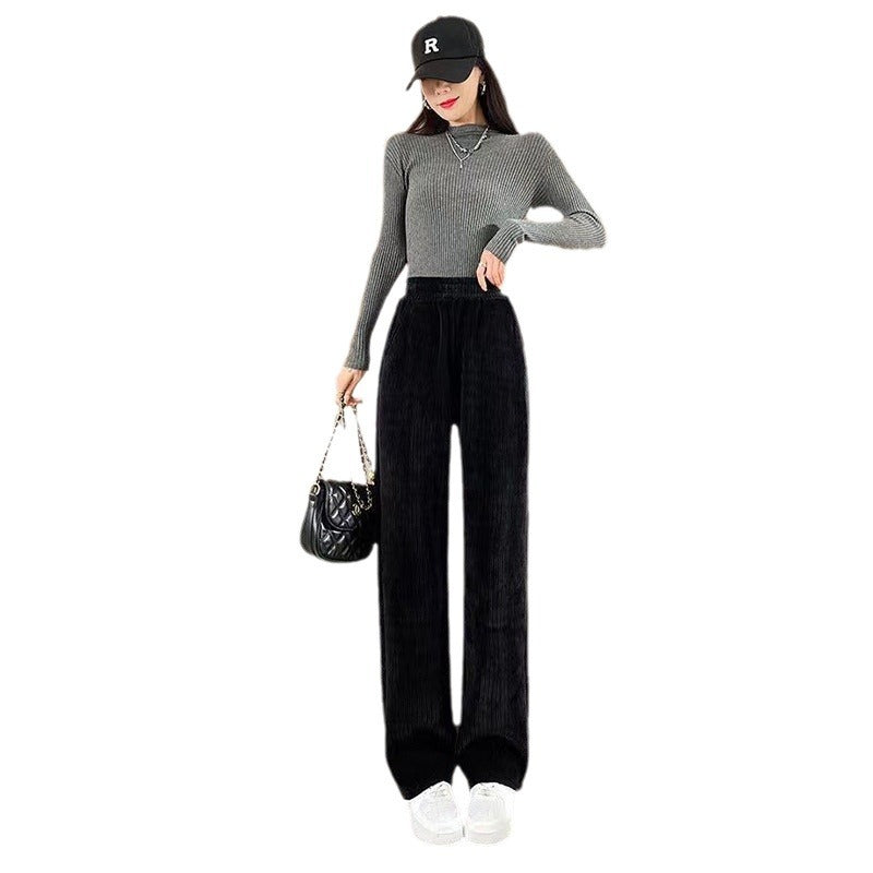 Damen hochgeschnittene Cordhose mit weitem Bein und elastischem Bund