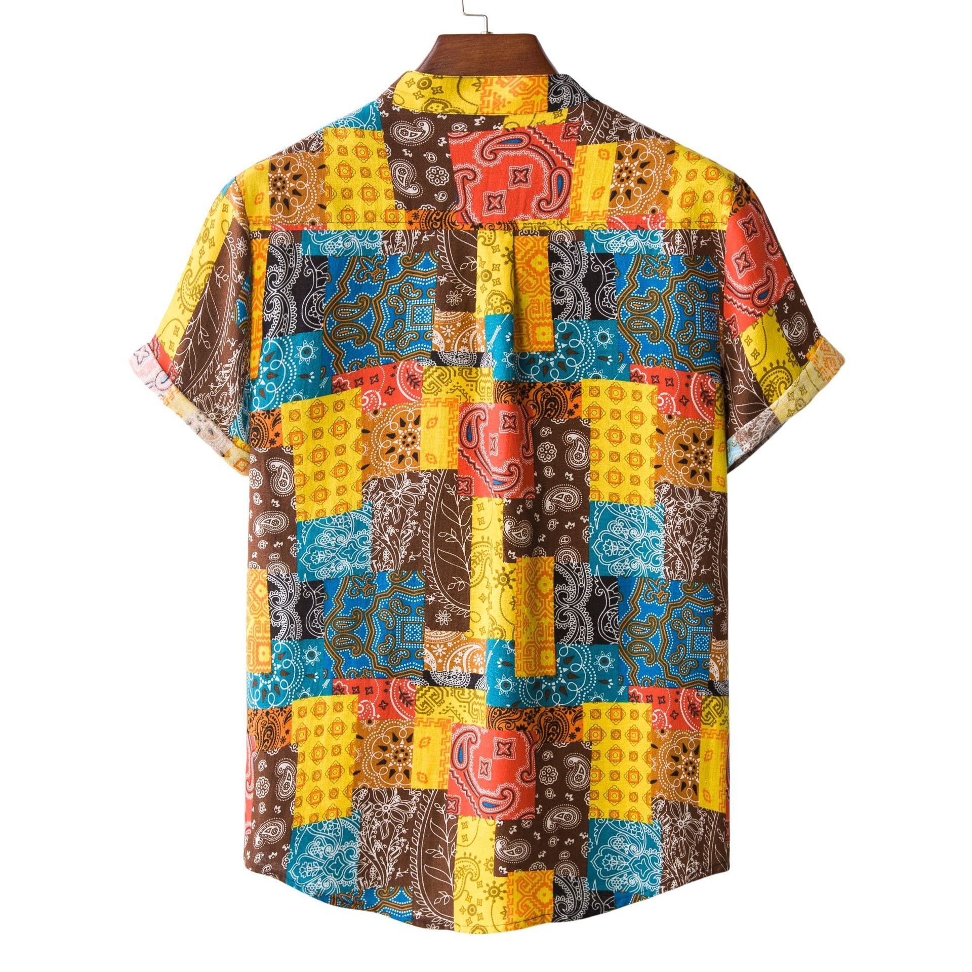 Damen Kurzarmhemd im kreativen Patchwork-Design