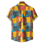 Herren Kurzarmhemd im bunten Patchwork-Design mit Henley-Ausschnitt