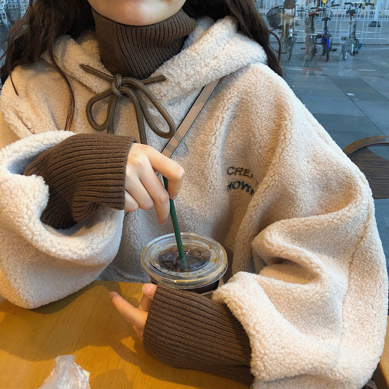 Damen kuscheliger Kapuzenpullover im Oversized-Stil mit vorderer Kängurutasche und elastischen Bündchen