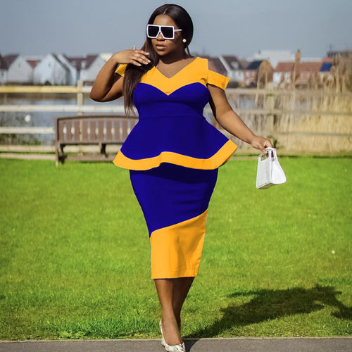 Damen Peplum Kleid mit kontrastierenden Akzenten und figurbetontem Schnitt R&B