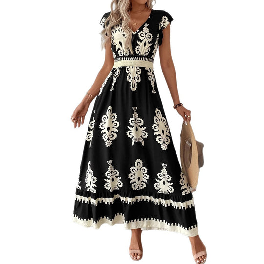 Damen Elegantes Maxikleid mit faszinierendem Musterdruck R&B