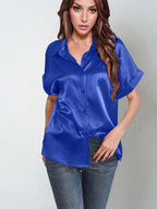 Damen Satin-Bluse mit großem Kragen und überschnittenen Schultern R&B