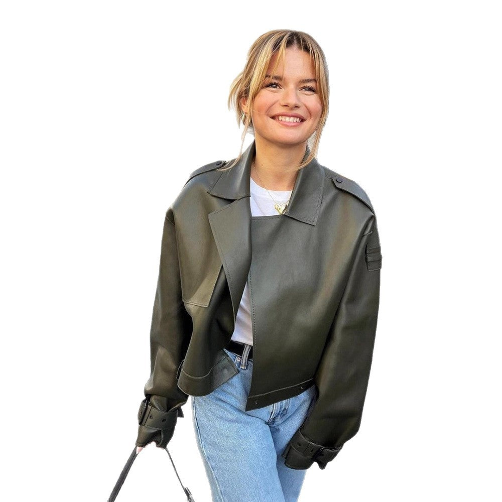 Damen trendige Bikerjacke aus hochwertigem R&B
