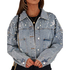 Damen Jeansjacke mit auffälligen Applikationen und oversized Schnitt R&B