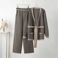 Damen lässiges Strick-Loungewear-Set mit geometrischem Muster R&B