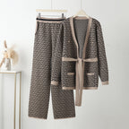 Damen lässiges Strick-Loungewear-Set mit geometrischem Muster R&B