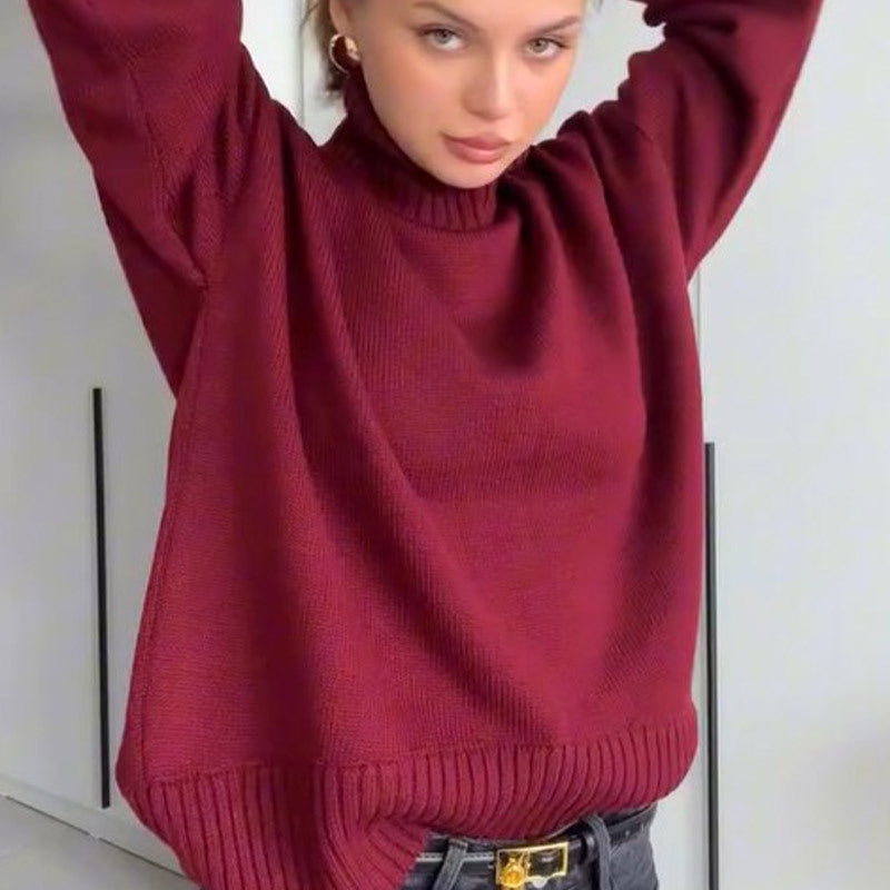 Damen Oversized Pullover mit hohem Kragen aus hochwertiger Baumwolle R&B