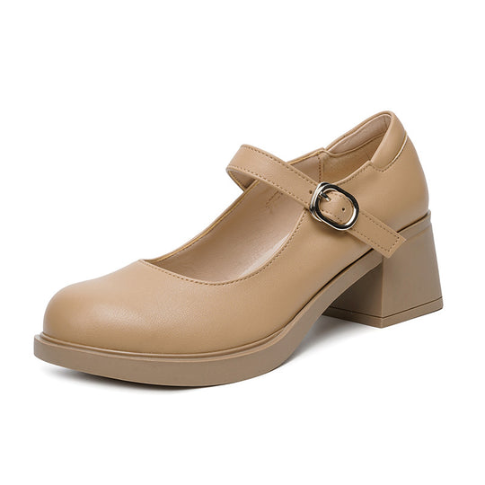 Damen Elegante Blockabsatz Ballerinas mit verstellbarem Riemen R&B
