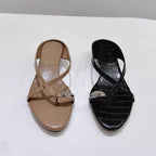 Damen elegante Zehentrenner-Sandalen mit modischem Riemendesign und dekorativem Schmuckdetail R&B