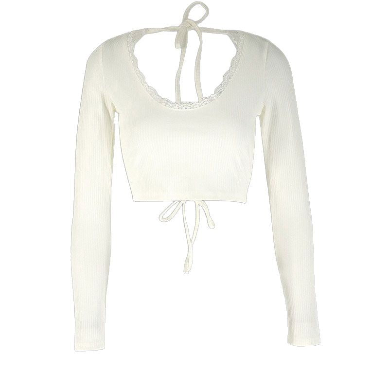 Damen Crop-Top mit Rüschendetails und Rückenbindung R&B