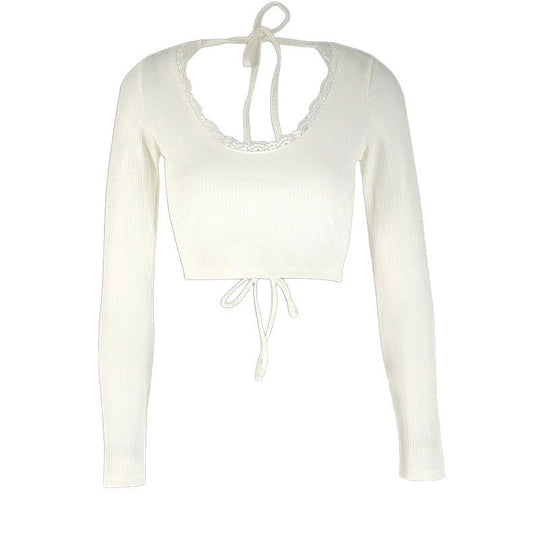 Damen Crop-Top mit Rüschendetails und Rückenbindung R&B