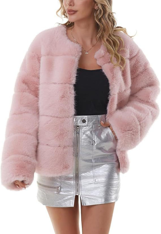 Damen Modischer Kunstfell-Jacke mit strukturiertem Design R&B