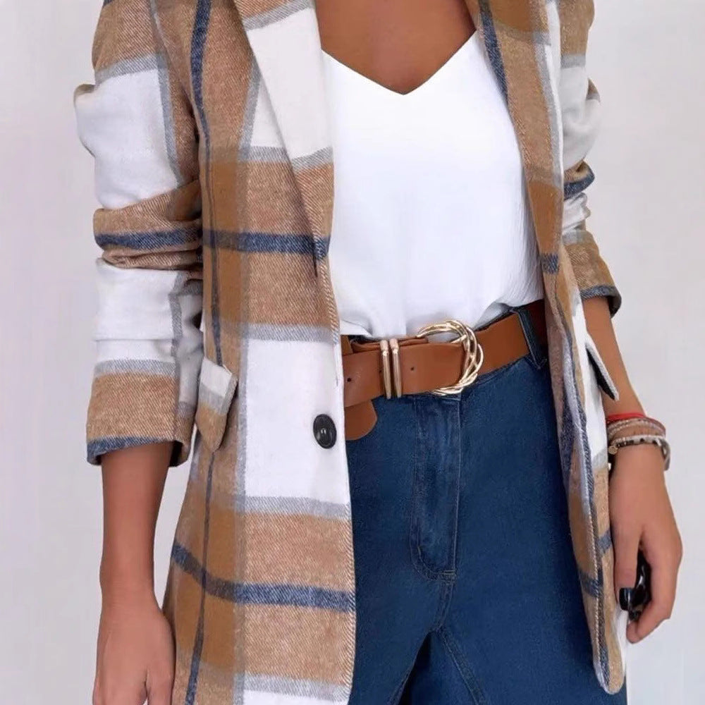 Damen Kariertes Blazerjacke aus weichem Material mit eleganten Details R&B