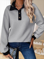 Damen Stepp-Pullover mit Kragen und Knopfleiste R&B