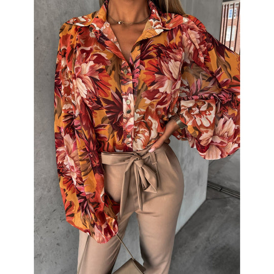 Damen Bluse mit floralem Druck und Glockenärmeln R&B