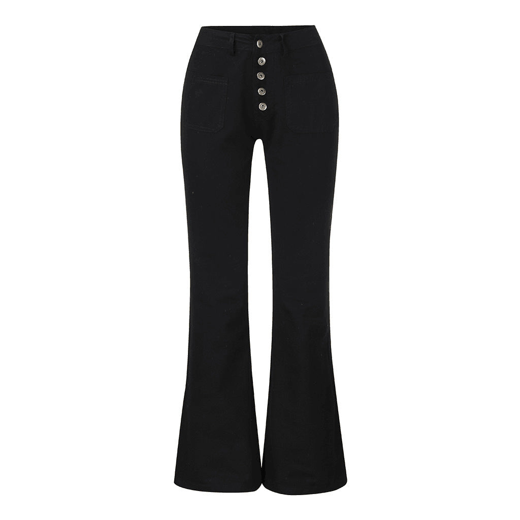 Damen Schlagjeans mit hohem Bund und retro Knopfdetails R&B