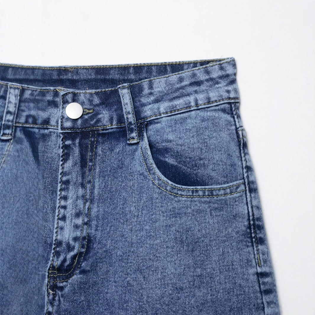 Damen weite Denim-Hose mit Patch-Design R&B