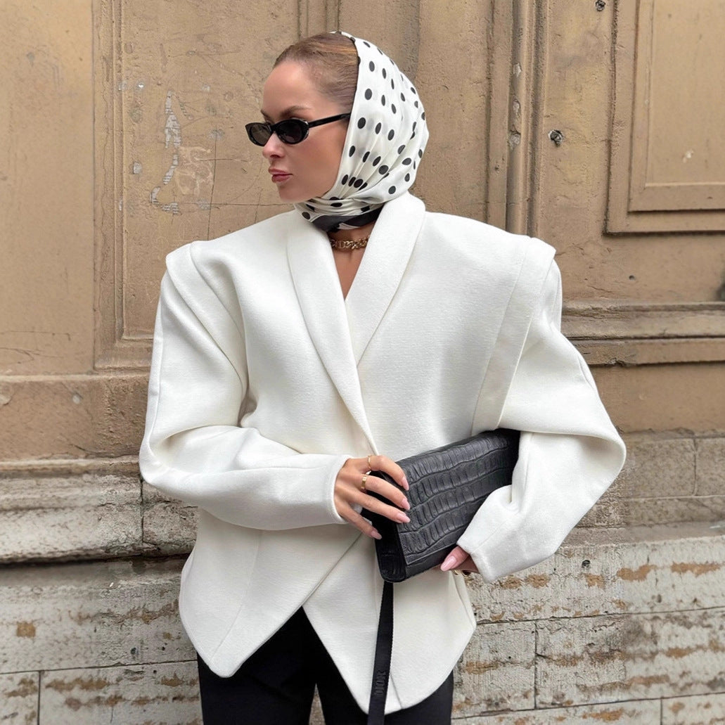 Damen Modischer Oversized-Wollmantel mit tailliertem Design und Gürtel R&B