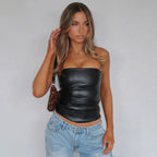 Damen ärmelloses Satin-Top mit elegantem Raffungselement R&B