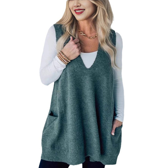 Damen Bequemer Strick-Poncho mit seitlichen Taschen R&B