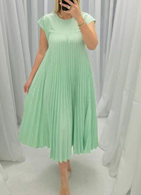 Damen nan fließendes plissiertes Maxikleid mit überschnittenen Schultern und Eingrifftaschen R&B