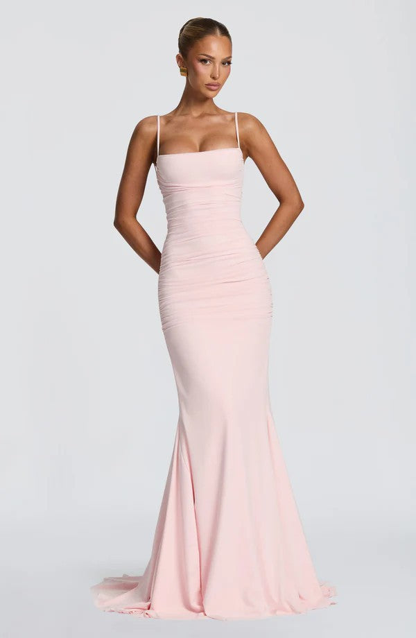 Damen Elegantes Tailliertes Maxikleid mit Raffungen R&B