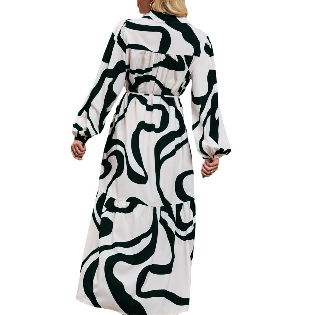 Damen Hemdblusenkleid mit modernem Grafikdruck und taillierter Silhouette R&B