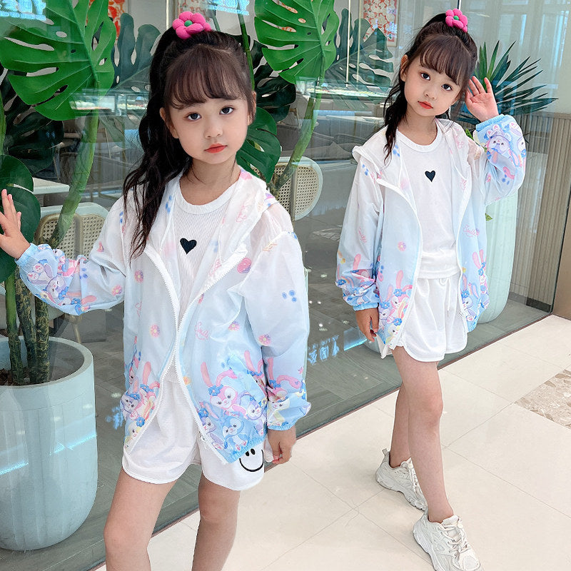 Damen nan leichte transparente Regenjacke für Mädchen mit Kapuze und verspieltem Cartoon-Print R&B