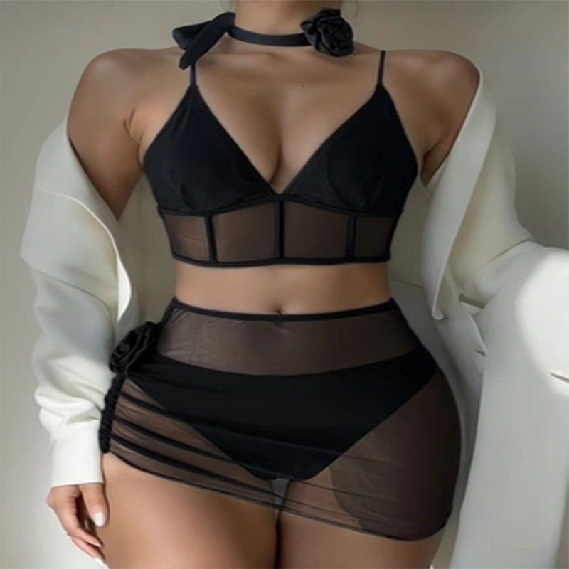 Damen Set aus transparentem Oberteil und Rock R&B