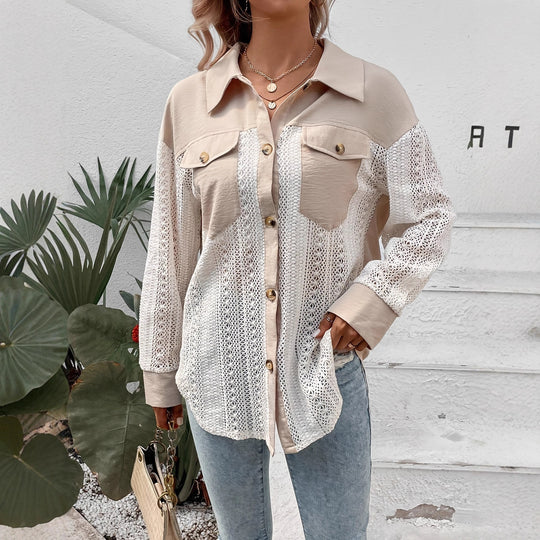 Damen elegante und lässige Strickjacke mit Spitzenelementen R&B