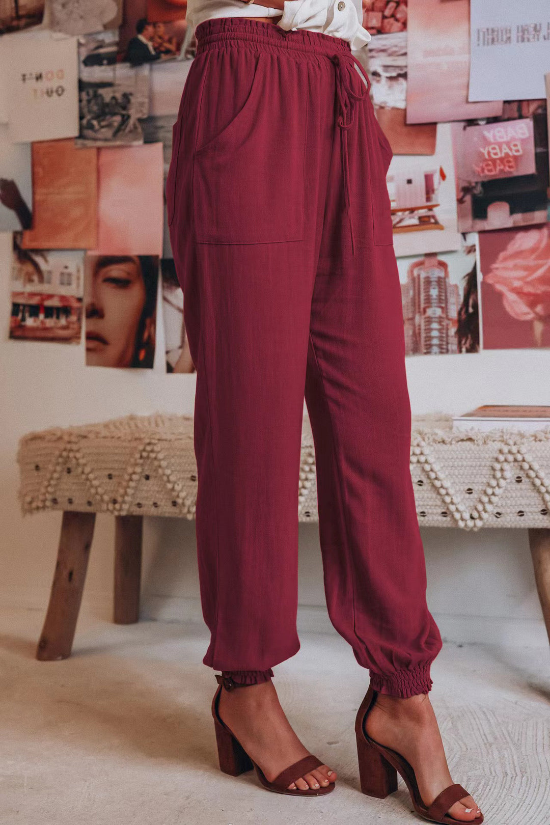 Damen Bequeme und legere Hose mit elastischem Bund und vielseitigen Taschen R&B