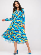 Damen Plisseekleid mit Wellenmuster und tailliertem Design R&B