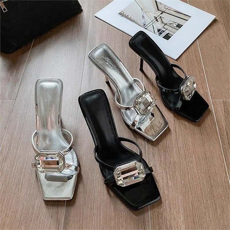 Damen elegante High Heel Sandalen mit glitzernder Schmuckverzierung R&B