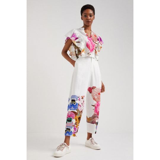 Damen Blusen- und Hosen-Set mit floralem Design und zarten Rüschendetails R&B
