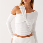 Damen Raffiniertes Longsleeve Shirt mit asymmetrischem Design R&B