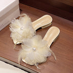 Damen elegante Mules mit floralen Applikationen R&B