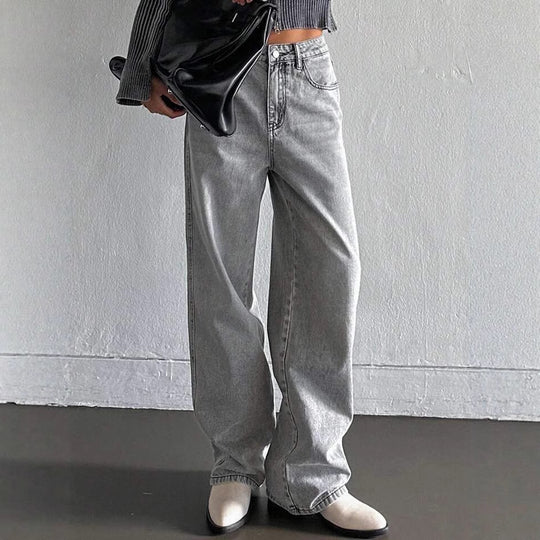 Damen weite Jeans im lässigen Vintage-Design mit hoher Taille und beständigem Stoff R&B