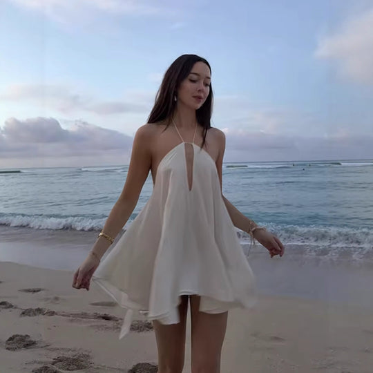 Damen luftiges Chiffonkleid mit tiefem V-Ausschnitt und verstellbaren Trägern R&B