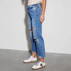 Damen High-Waist Jeans mit ausgefranstem Saum und Rissdetails
